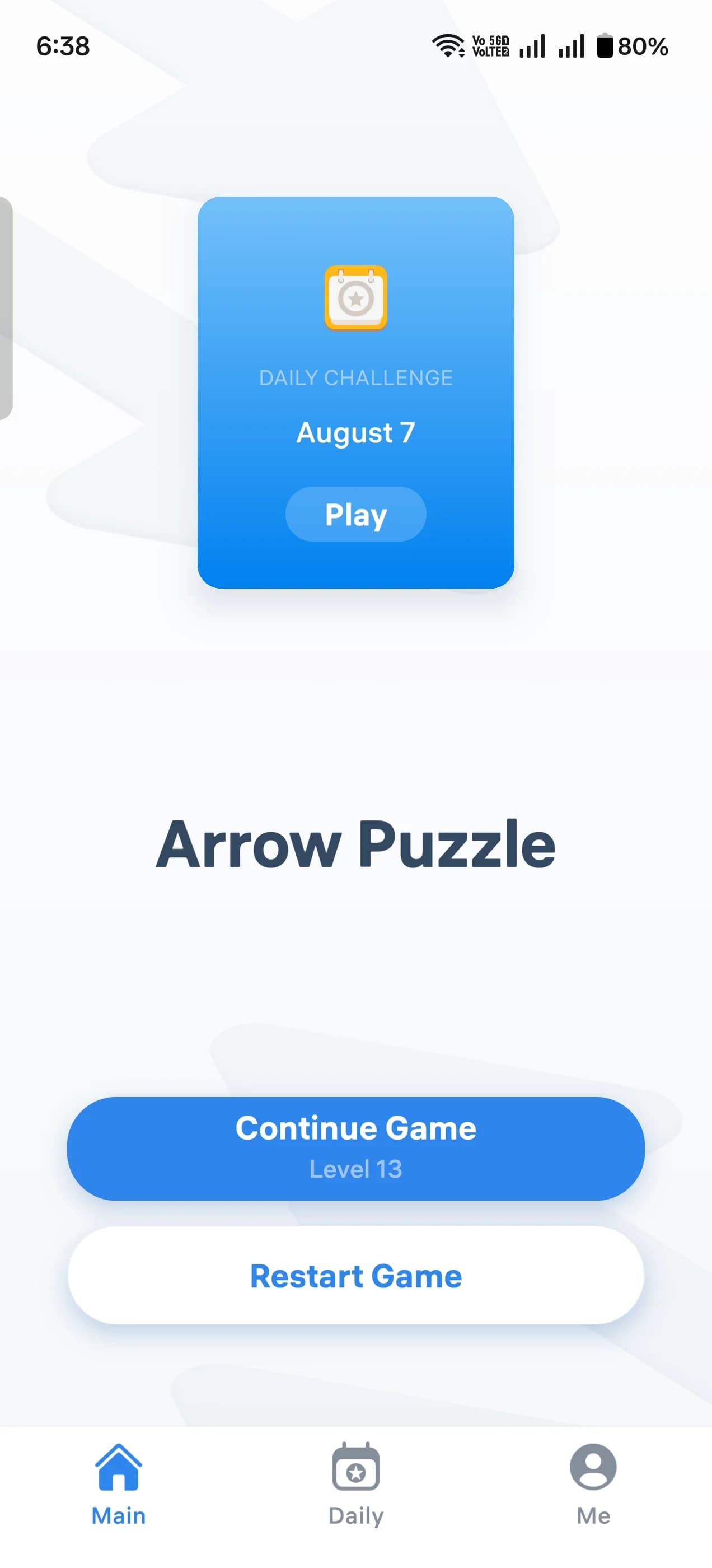 Real Arrow Puzzle Daily Challenge screen from the web game